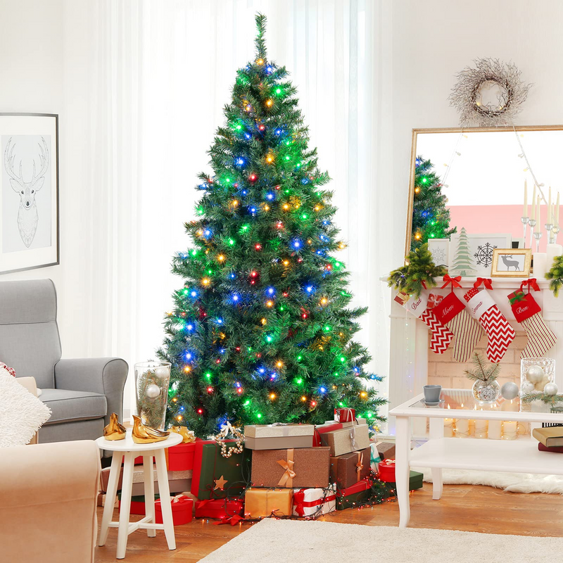 Load image into Gallery viewer, Goplus 7ft Artificial Pre-Lit Christmas Tree, Hinged Full Xmas Tree with 350 Multi-Color LED Lights - GoplusUS
