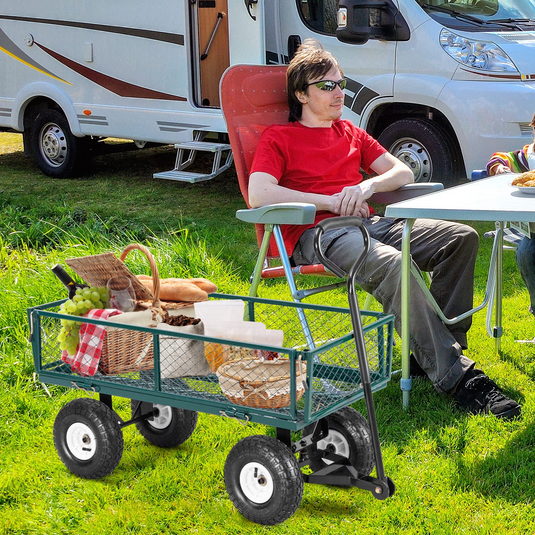 Goplus Steel Garden Cart, Outdoor Utility Wagon with Removable Sides, Heavy Duty 440LBS Capacity - GoplusUS