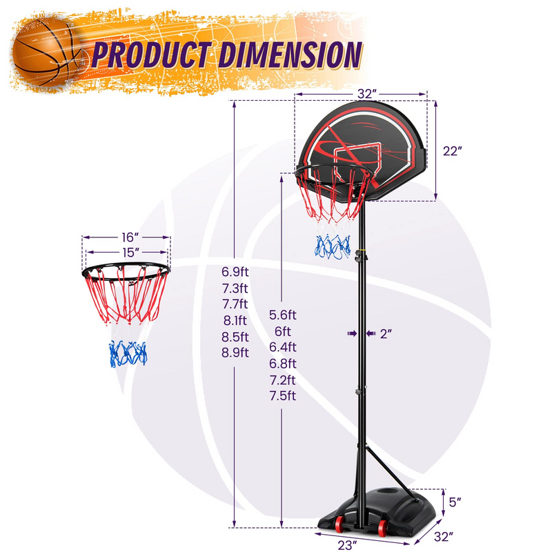 Load image into Gallery viewer, Goplus Portable Basketball Hoop Outdoor, 6.9-8.9 FT Height Adjustable Basketball Stand with 32 Shatterproof Backboard - GoplusUS
