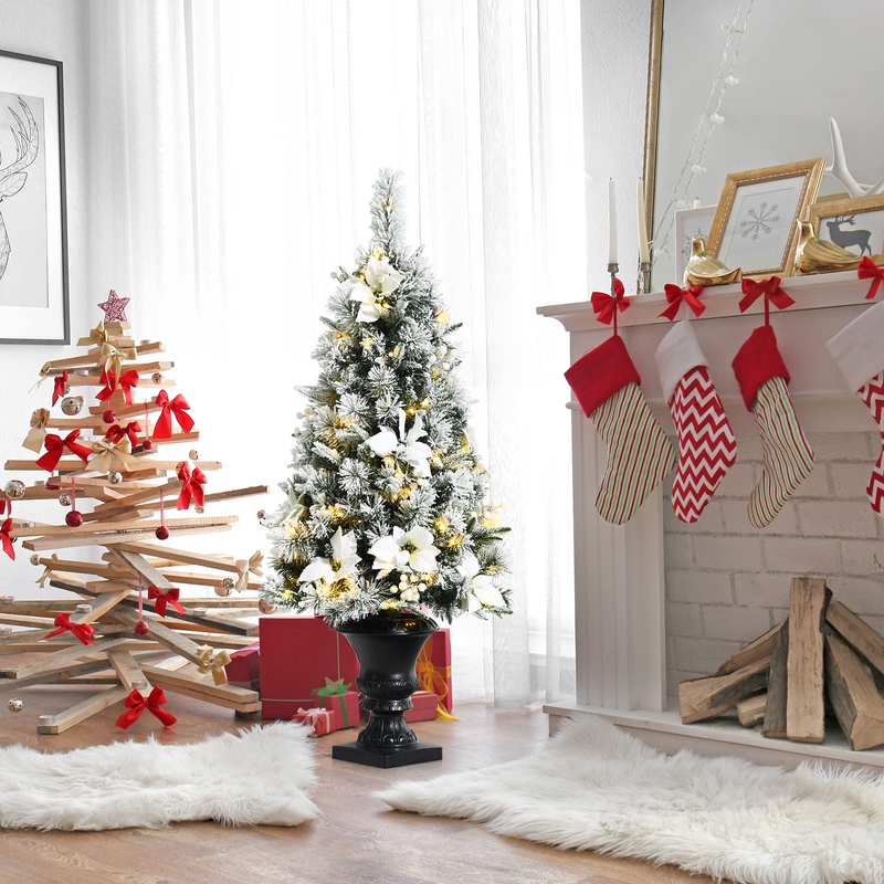Load image into Gallery viewer, Goplus Flocked White Christmas Tree for Entrances, Pre-lit Artificial Xmas Tree w/ Warm White LED Lights - GoplusUS
