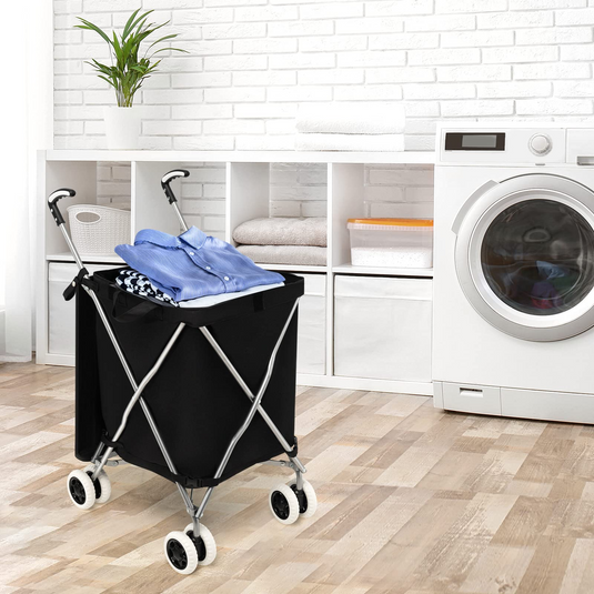 Goplus Folding Shopping Cart with Wheels, Grocery Cart with Removable Oxford Cloth Liner - GoplusUS