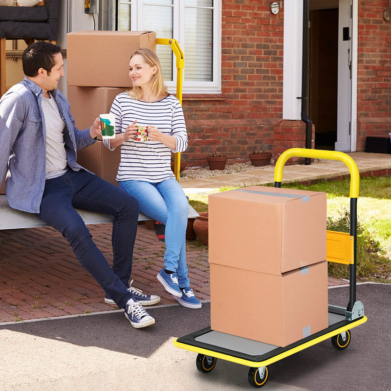 Load image into Gallery viewer, Folding Platform Cart, 330LBS Rolling Flatbed Cart Hand Platform Truck Push Dolly for Loading, Yellow - GoplusUS

