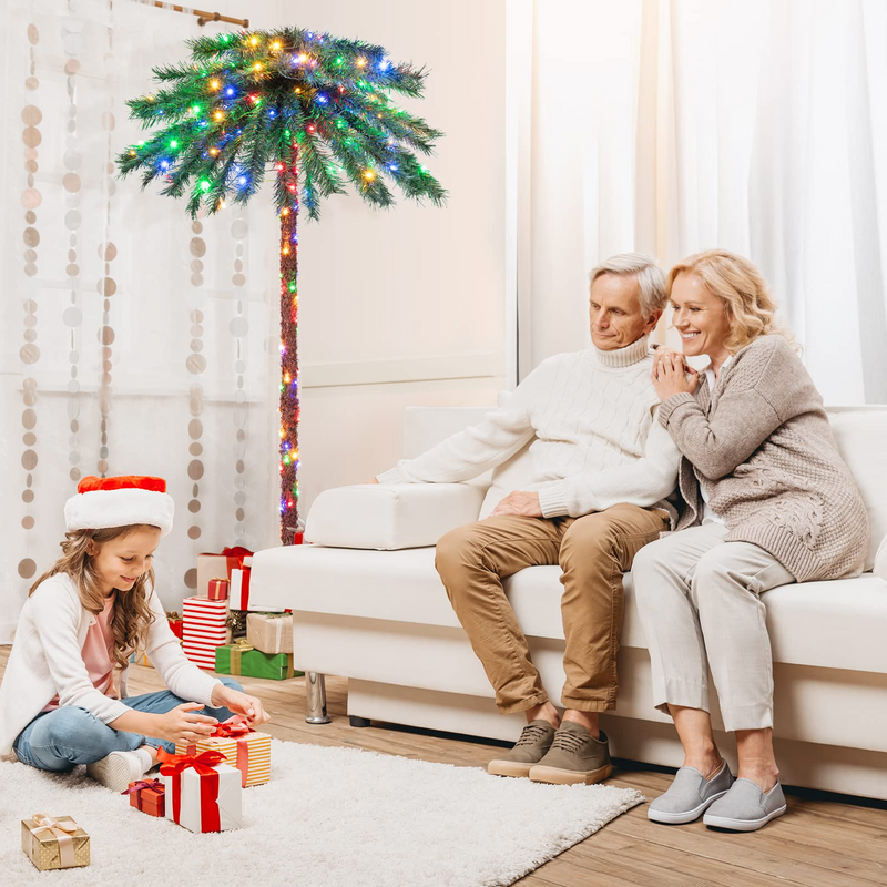 Load image into Gallery viewer, Goplus 6 FT Pre-Lit Artificial Christmas Tree, Lighted Xmas Palm Tree W/ 210 Multi-Color LED Lights - GoplusUS
