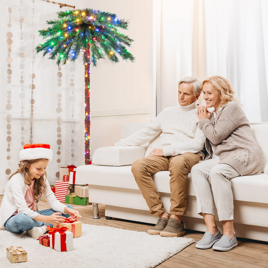 Goplus 6 FT Pre-Lit Artificial Christmas Tree, Lighted Xmas Palm Tree W/ 210 Multi-Color LED Lights - GoplusUS