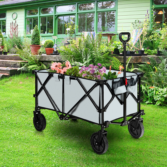 Goplus Collapsible Wagon, Folding Utility Wagon Cart w/Universal Wheels & Adjustable Handle & Cover Bag - GoplusUS