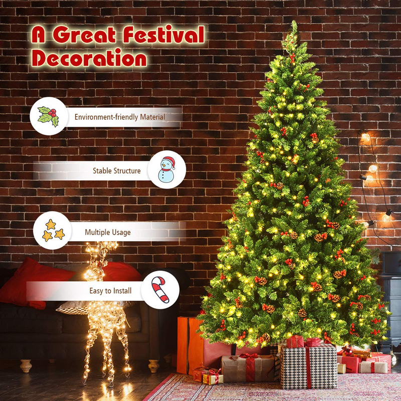 Load image into Gallery viewer, Goplus 7.5FT Pre-Lit Christmas Tree with 550 LED Lights, Hinged Artificial Christmas Tree with 1526 Branch Tips - GoplusUS
