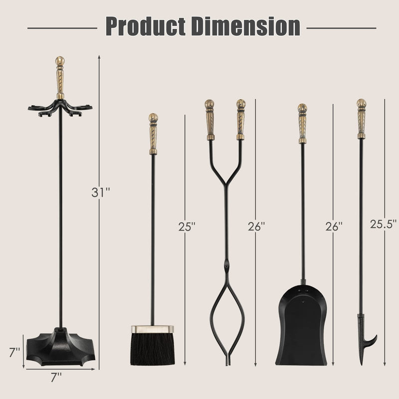 Load image into Gallery viewer, Goplus Fireplace Tool Set, Outdoor Modern Fireplace Tools with Poker, Shovel, Fire-Resistant Brush, Tong, Stand - GoplusUS
