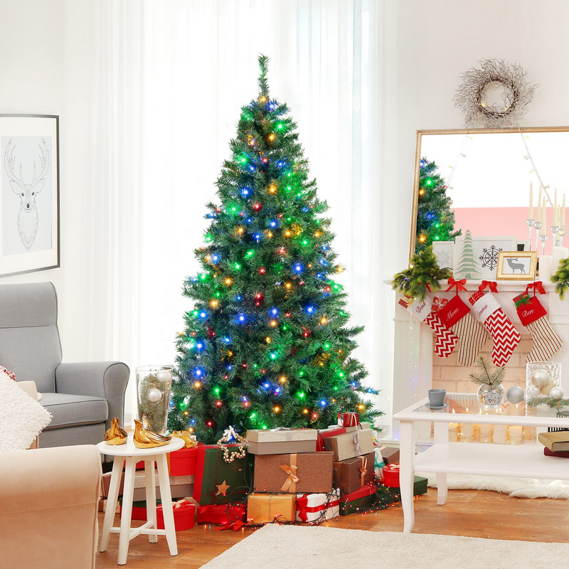 Load image into Gallery viewer, Goplus 6ft Artificial Pre-Lit Christmas Tree, Hinged Full Xmas Tree with 260 Multi-Color LED Lights - GoplusUS
