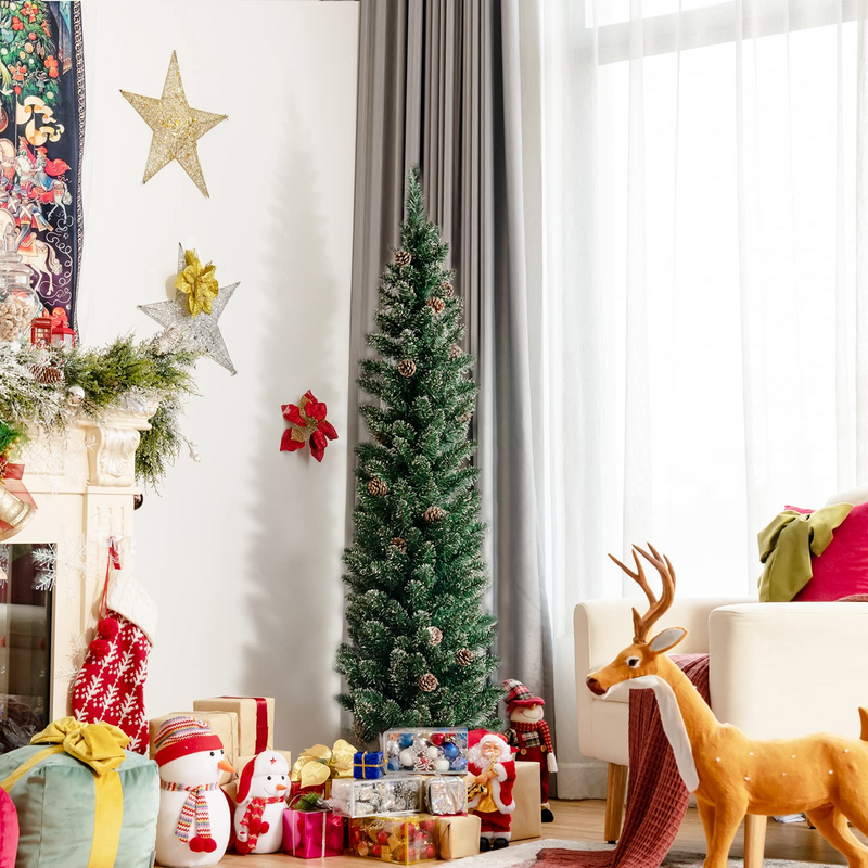 Load image into Gallery viewer, Goplus Artificial Pencil Christmas Tree, Snow Flocked Slim Xmas Tree - GoplusUS

