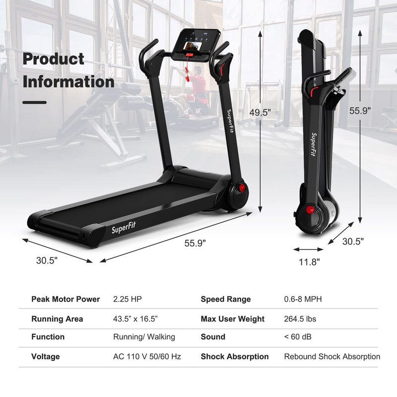 Load image into Gallery viewer, Goplus 2.25HP Folding Treadmill, Electric Superfit Treadmill W/LED Display - GoplusUS
