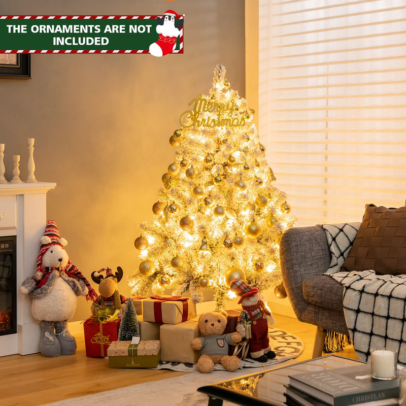 Load image into Gallery viewer, Goplus 4.5 FT Pre-Lit Snow Flocked Christmas Tree, Artificial Hinged Xmas Tree W/ 150 LED Lights - GoplusUS

