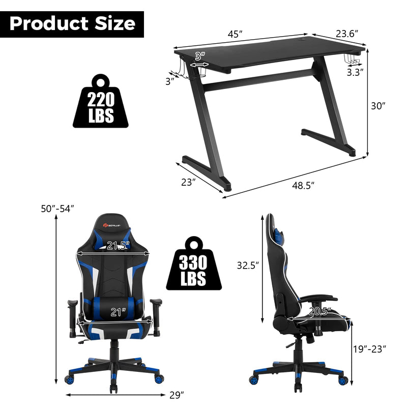 Load image into Gallery viewer, Goplus Gaming Desk &amp; Chair Combo Set, Racing Style Home Office Chair &amp; Desk w/Cup Holder, Headphone Hook &amp; Mouse Pad - GoplusUS
