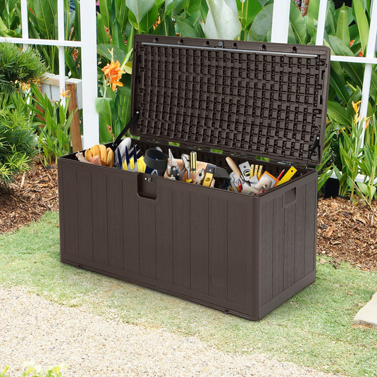 Goplus 105 Gallon Deck Box, Extra Large Resin Storage Box with Lockable Lid for Cushions & Patio Furniture - GoplusUS