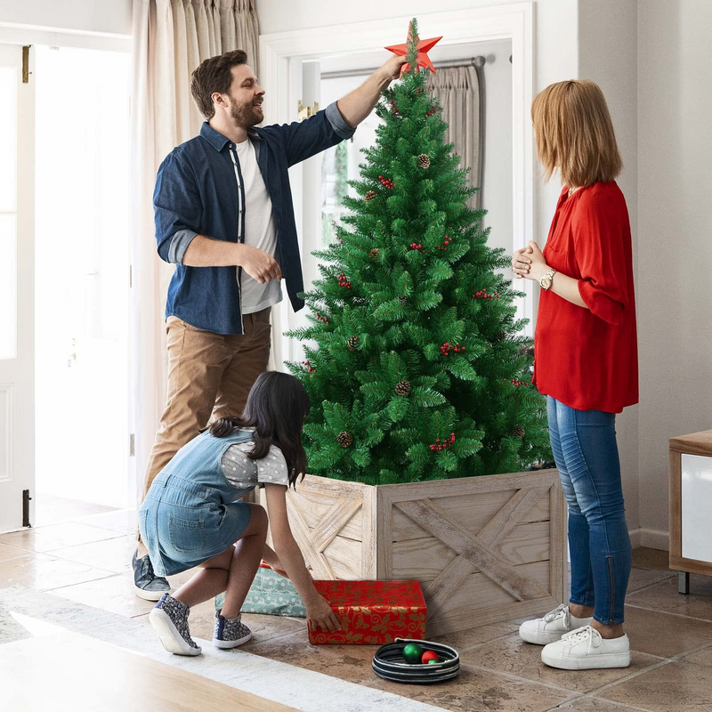 Load image into Gallery viewer, Goplus Wooden Tree Collar Box, 100% Solid Wood Farmhouse Tree Box, Rustic Christmas Tree Skirt - GoplusUS
