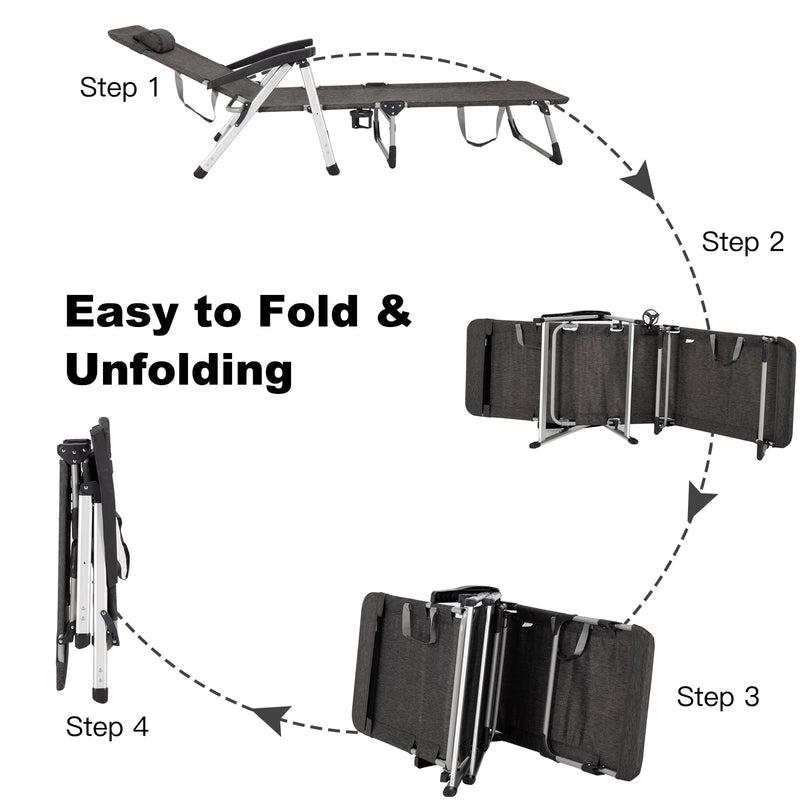 Load image into Gallery viewer, Chaise Lounge Chair, Folding Outdoor Patio Lounger with Cup Holder &amp; Detachable Headrest - GoplusUS
