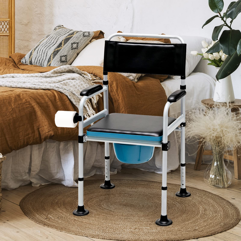 Load image into Gallery viewer, Goplus 4-in-1 Bedside Commode, Folding Toilet Bedside Shower Chair with Detachable Bucket - GoplusUS
