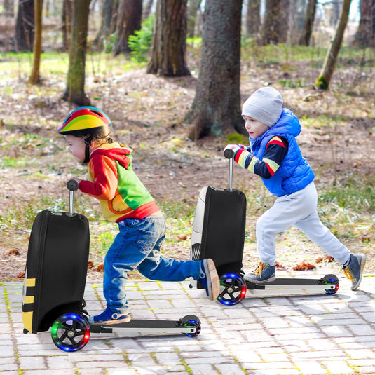 Goplus 2-in-1 Ride On Suitcase Scooter for Kids, Carry on Luggage with LED Flashing Wheels, Waterproof Shell (Bee) - GoplusUS