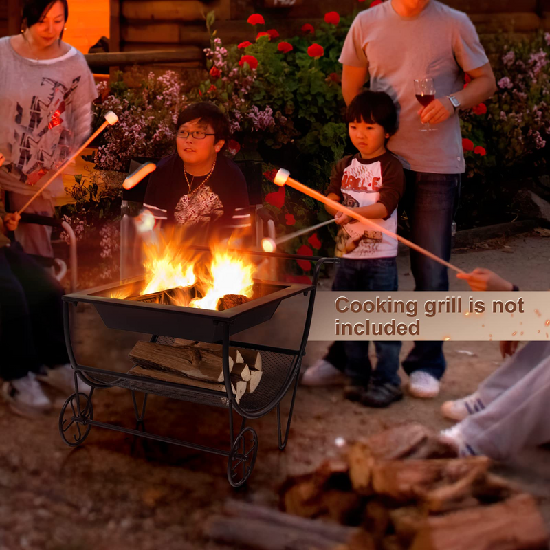 Load image into Gallery viewer, Goplus Outdoor Fire Pit with Wheels, 27.5&quot; Small Bonfire Pit with Spark Screen - GoplusUS
