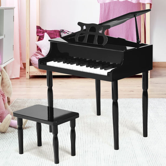 Goplus 30 Key Classical Kids Piano Mini Grand Piano Wooden Learn to Play Musical Instrument Toy with Bench 4 Straight Leg Black