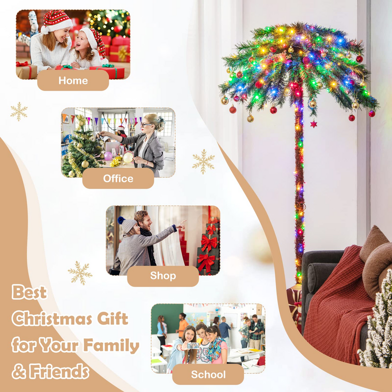 Load image into Gallery viewer, Goplus 6 FT Pre-Lit Artificial Christmas Tree, Lighted Xmas Palm Tree W/ 210 Multi-Color LED Lights - GoplusUS
