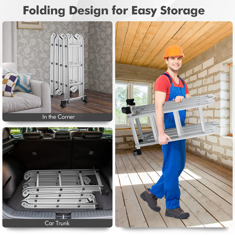 Load image into Gallery viewer, Goplus 12.2 FT Folding Step Ladder, 7-in-1 Multiposition Aluminium Extension Ladder with Reinforced Stabilizer Bar &amp; Non-Slip Foot Pads - GoplusUS
