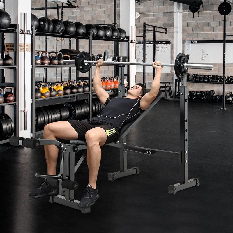 Load image into Gallery viewer, Goplus Adjustable Olympic Weight Bench Barbell Rack Set, Foldable Workout Bench Press Set with Leg Developer
