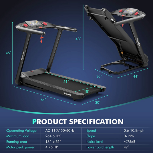 Goplus 4.75HP Folding Treadmill with 15% Auto Incline, Electric Superfit Treadmill w/Voice and APP Control - GoplusUS