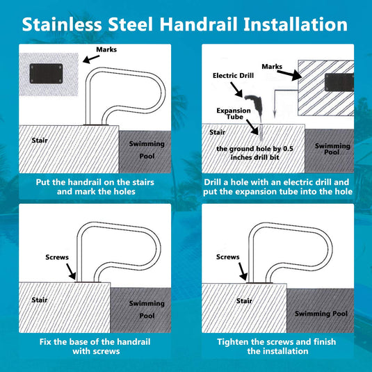 Goplus 2PCS Pool Hand Rail, Hand Grab Rail w/Quick Mount Base Plate, Stainless Steel Swimming Pool Stair Rail