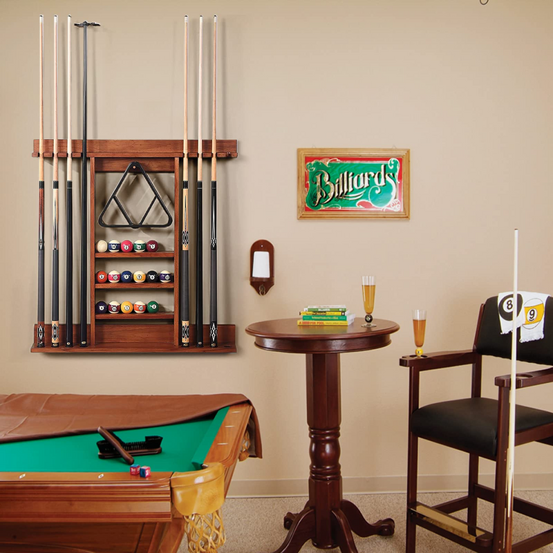 Load image into Gallery viewer, Goplus Pool Cue Rack, Wall Mounted Billiard Stick Holder, Made of Solid Pine Wood - GoplusUS
