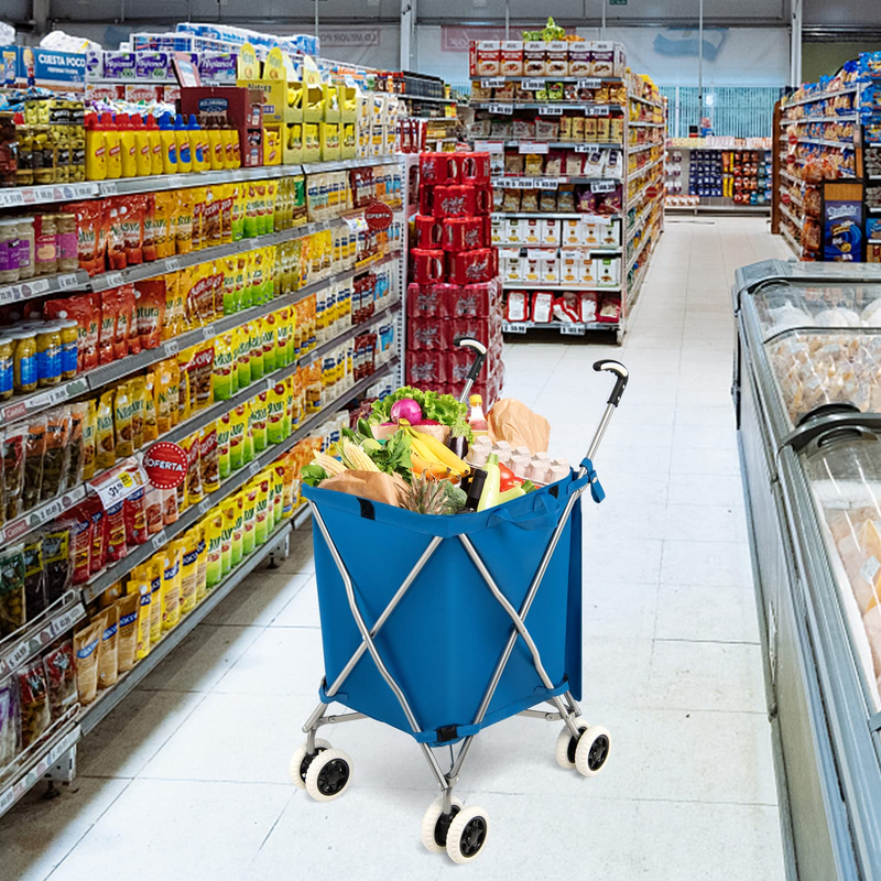 Load image into Gallery viewer, Goplus Folding Shopping Cart with Wheels, Grocery Cart with Removable Oxford Cloth Liner - GoplusUS
