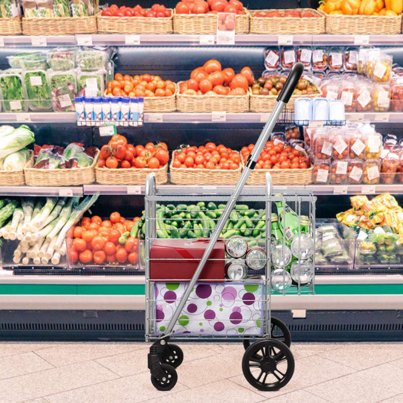 Load image into Gallery viewer, Folding Shopping Utility Cart, Double Basket and 360 Swivel Wheels, Adjustable Handle - GoplusUS
