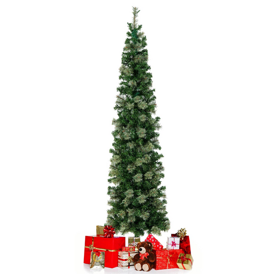 Goplus 7ft Pre-Lit Half-Shape Christmas Tree, Artificial Xmas Tree W/ 403 Branch Tips - GoplusUS