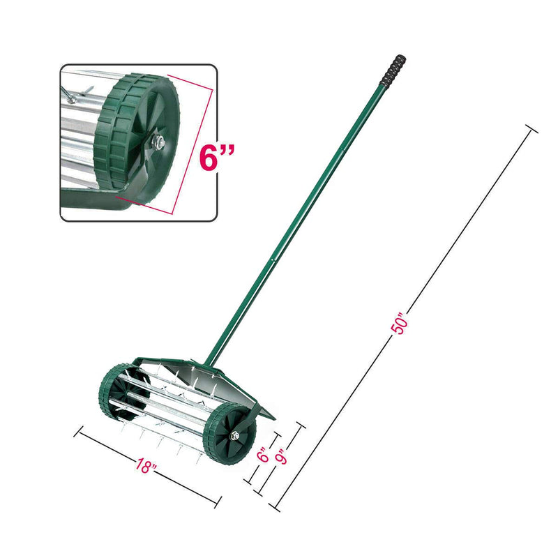 Load image into Gallery viewer, Lawn Aerator 18-inch Garden Yard Rotary Push Tine Heavy Duty Spike Soil Aeration, 40.5-in Handle (Green w/Fender) - GoplusUS
