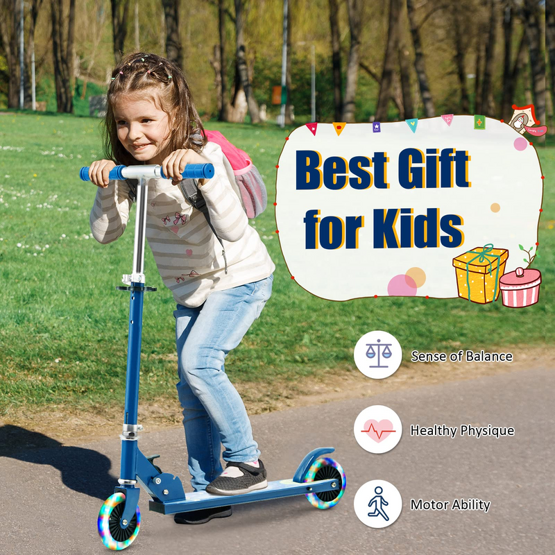 Load image into Gallery viewer, Goplus Folding Kick Scooter for Kids, 2 Light Up Flashing Wheels Scooter W/ 3 Adjustable Heights, Rear Brake System - GoplusUS
