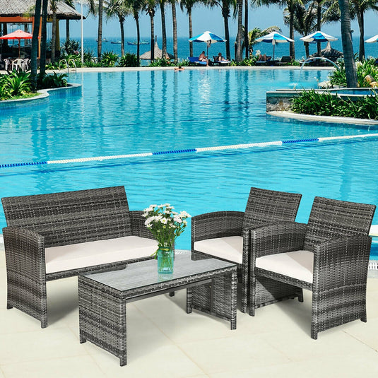 Goplus 4-Piece Rattan Patio Furniture Set, Wicker Rattan Furniture Set