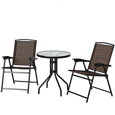 3 Piece Bistro Set All Weather Patio Furniture Indoor & Outdoor Garden Round Table and Folding Chairs - GoplusUS